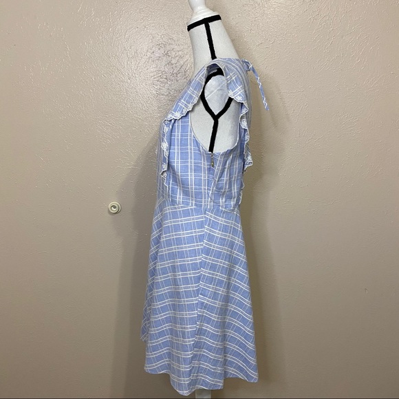 Draper James Blue Linen Embroidered Plaid Dress - Picture 5 of 14